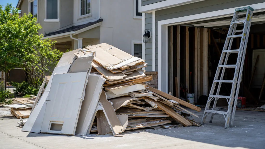 Pile of household junk collected for removal in Johnston, RI