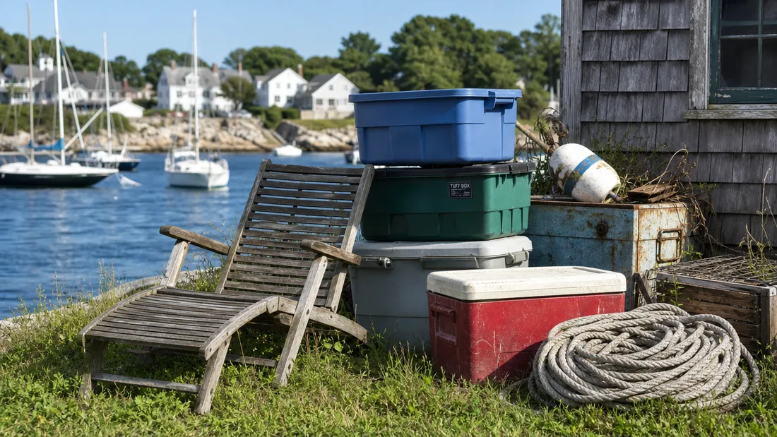 Pile of household junk collected for removal in North Kingstown, RI