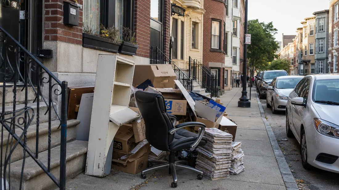 Pile of household junk collected for removal in Providence, RI