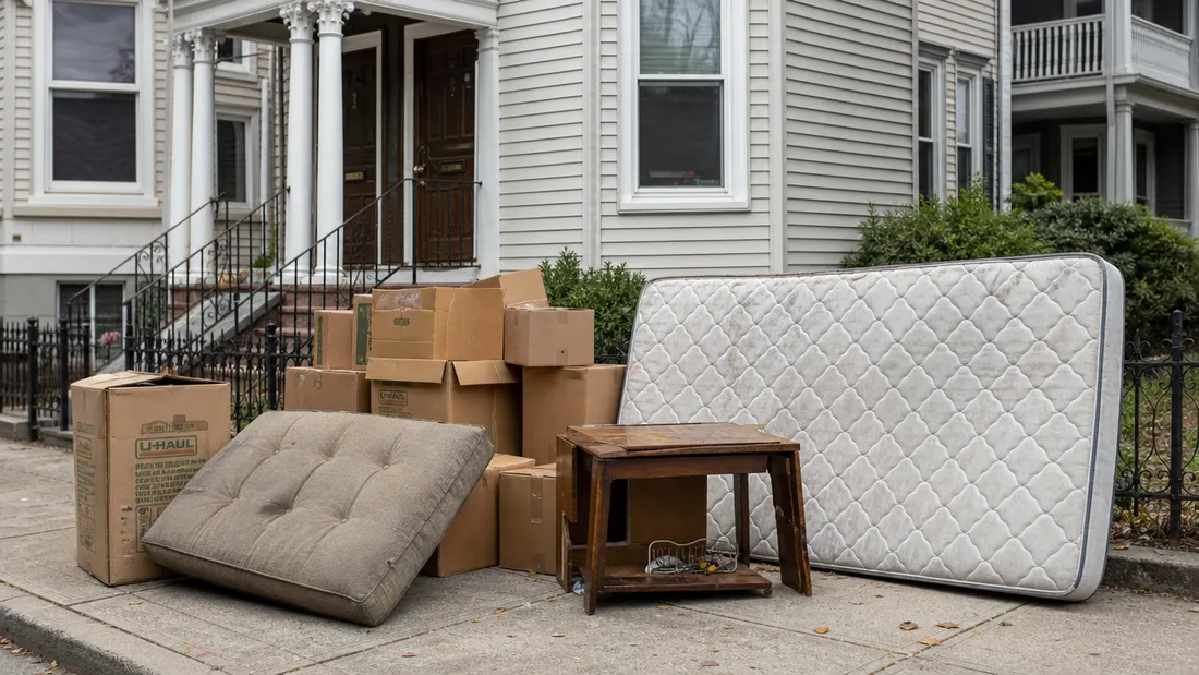 Pile of household junk collected for removal in West Warwick, RI